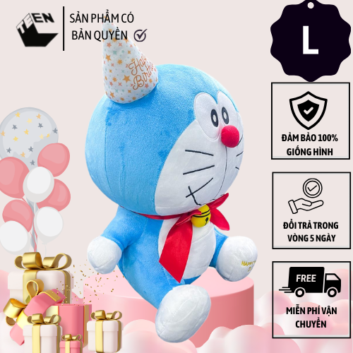 Gấu bông Khổng Lồ, Thú bông Doraemon phiên bản sinh nhật Size L, Gấu bông Doraemon mền mại, Gấu bông lớn cao 52cm - Sản Phẩm Có Bản Quyền, Phân Phối Bởi Teenbox Thú Nhồi Bông Toy