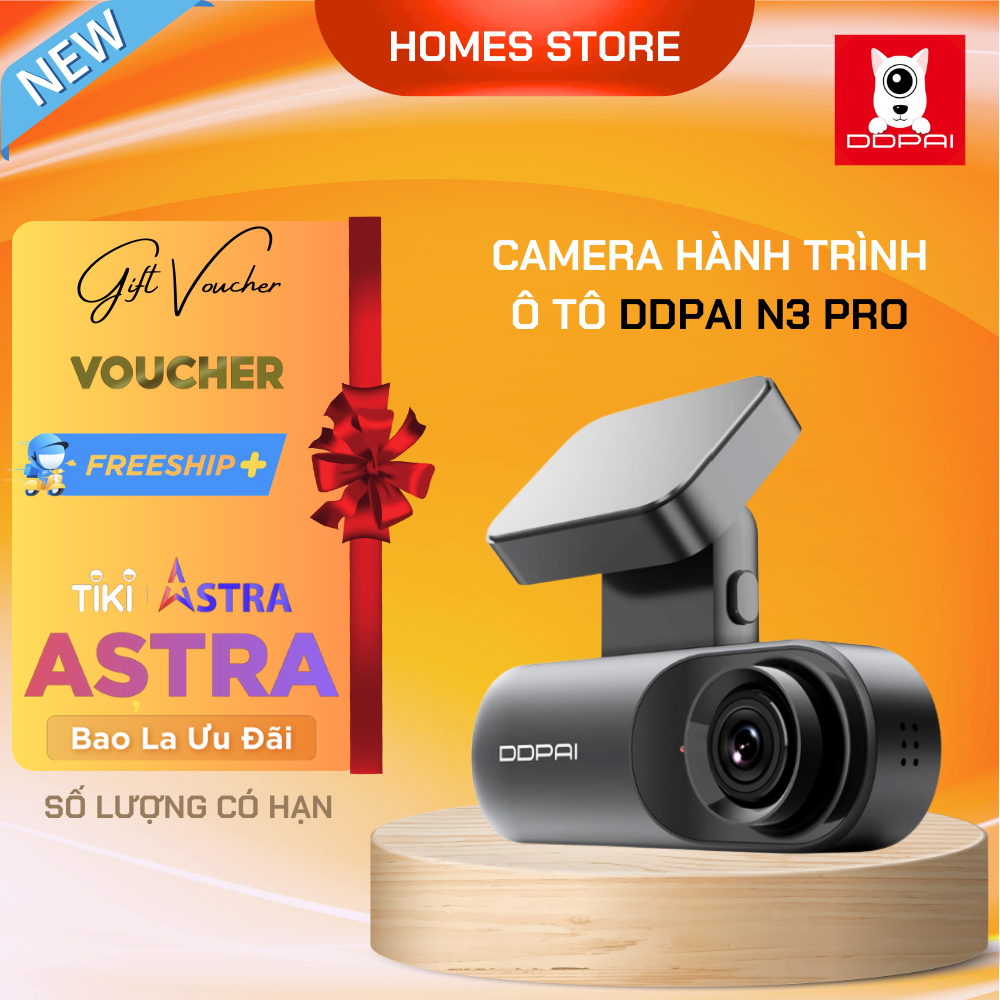 Camera Hành Trình Ô Tô DDPAI N3 Pro GPS Camera Trước Sau Độ Phân Giải 2K, Cảnh Báo Làn Đường, Giám Sát 24 Giờ, Định Vị GPS, Hiển Thị Tốc Độ, Hỗ Trợ Bộ Nhớ 128GB - Hàng Chính Hãng