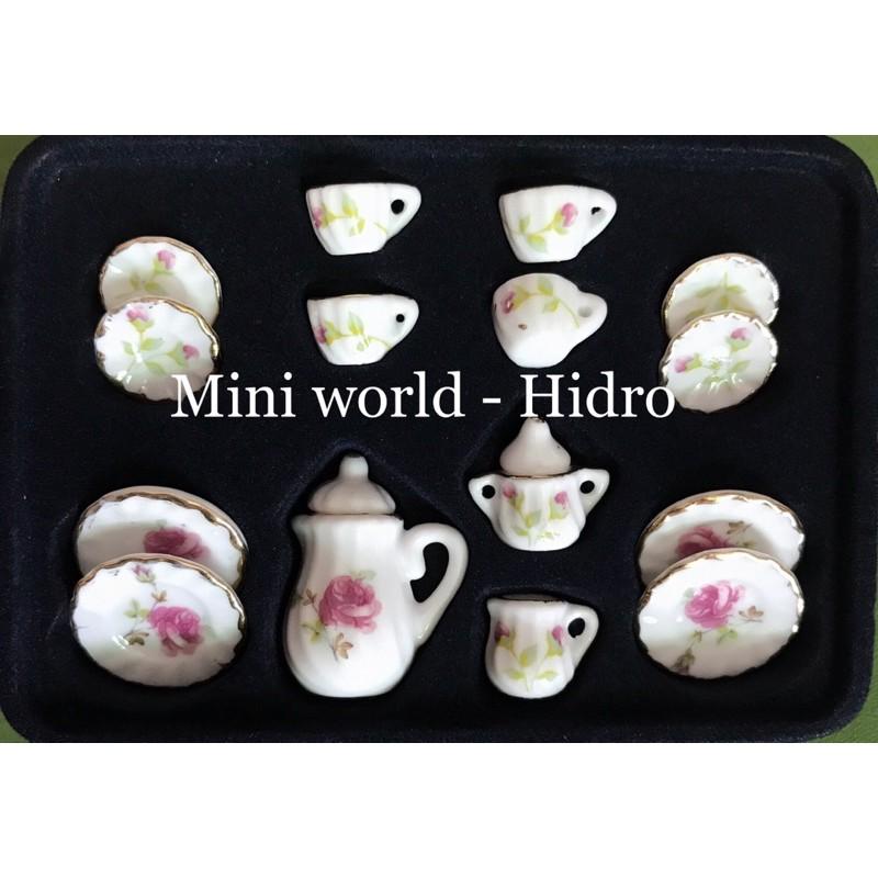 Bộ ấm chén mini trang trí nhà búp bê. Bộ ấm trà mini. Miniature. Bộ tách trà bằng sứ mini