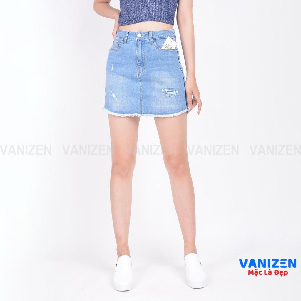 Chân váy jean nữ có quần bên trong đẹp lưng cao cạp cao rách nhẹ gấu tua rua hàng cao cấp mã 404 VANIZEN