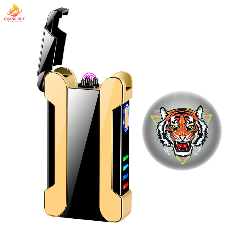 Bật lửa usb lighter 4 tia plasma tích hợp đèn led logo, có 4 đèn hiển thị 4 mức độ pin theo dõi tiện lợi