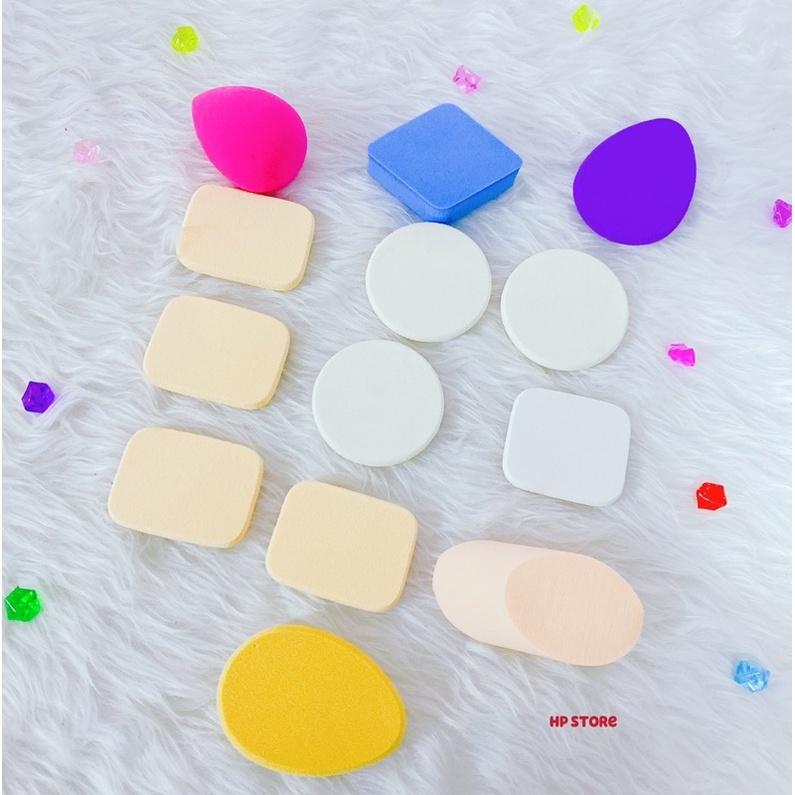 Bộ 13 Miếng Mút Trang Điểm BEAUTY POWDER PUFF Bông Mềm Dẻo Các Kiểu Nhiều Màu