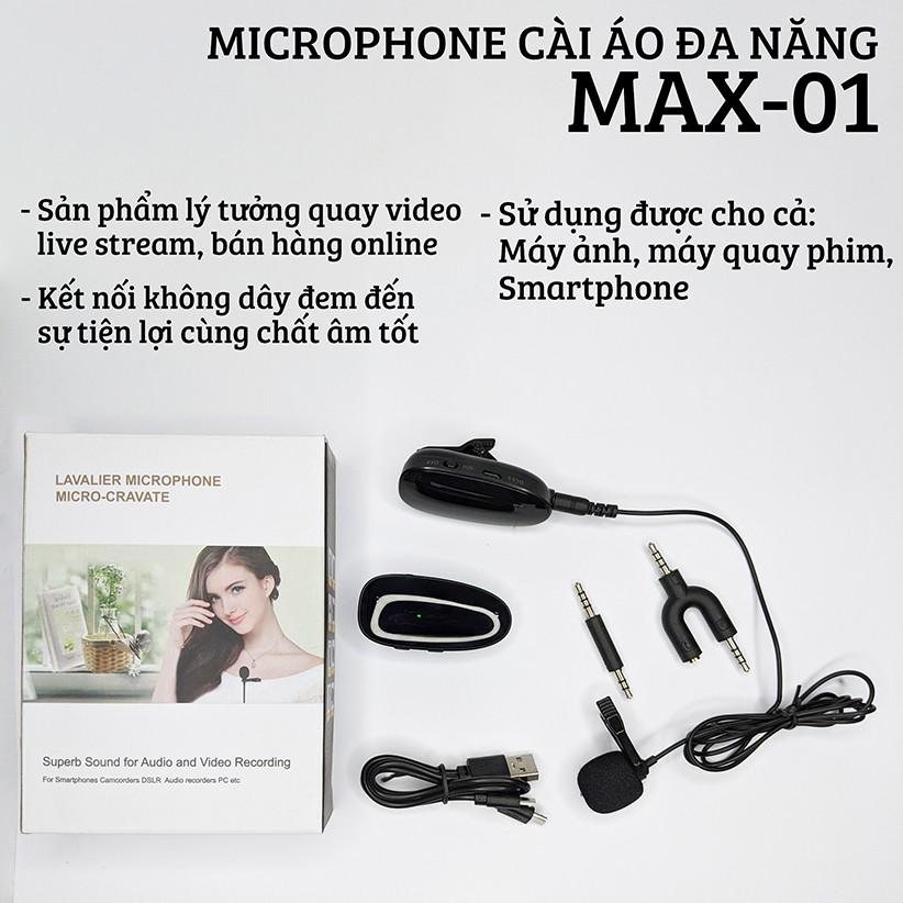 Micro thu âm đa năng bluetooth cài áo chuyên nghiệp MAX-01 dành cho youtuber , quay vlog, bán hàng live stream