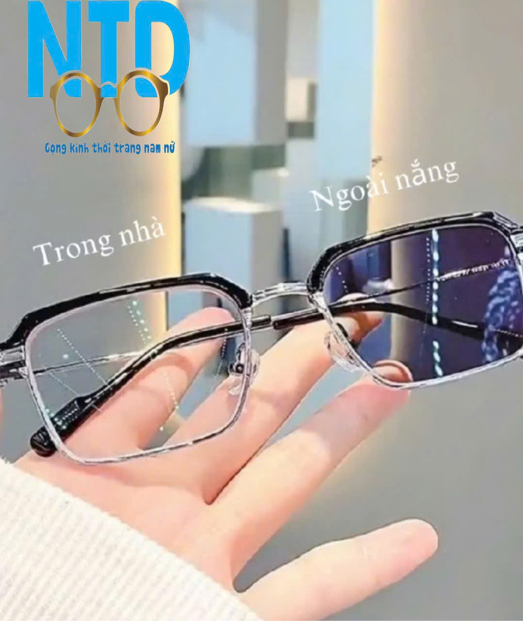 Kính giả cận ,gọng kính nửa gọng NTD01 chống bức xạ đổi màu cho nam nữ khi đi nắng