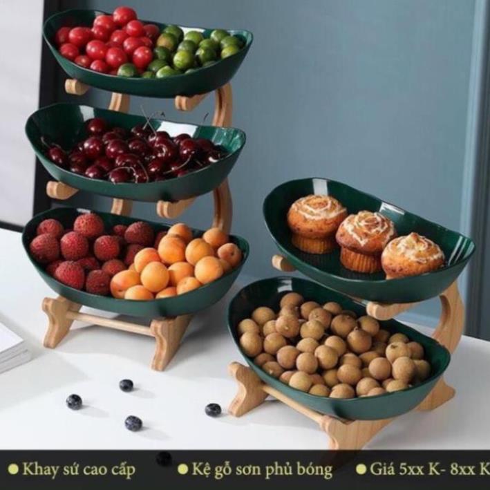 Khay hoa quả, bánh kẹo đế gỗ 2 tầng, 3 tầng