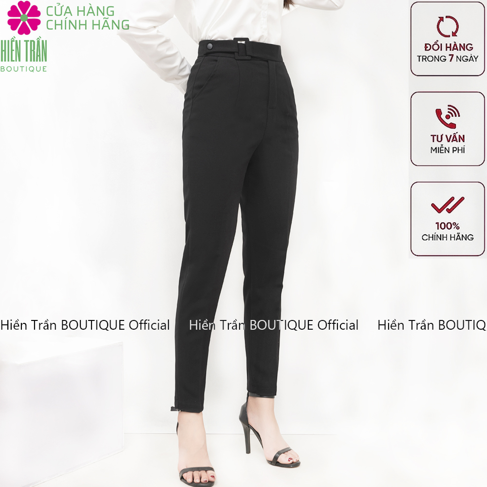 Quần baggy nữ Hiền Trần BOUTIQUE cạp cao form dáng đẹp đồ công sở đai vải vuông cúc lệch