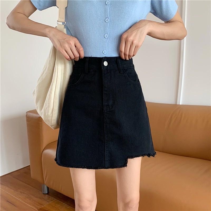 Chân Váy Cạp Cao Dáng Ngắn Rách Gấu