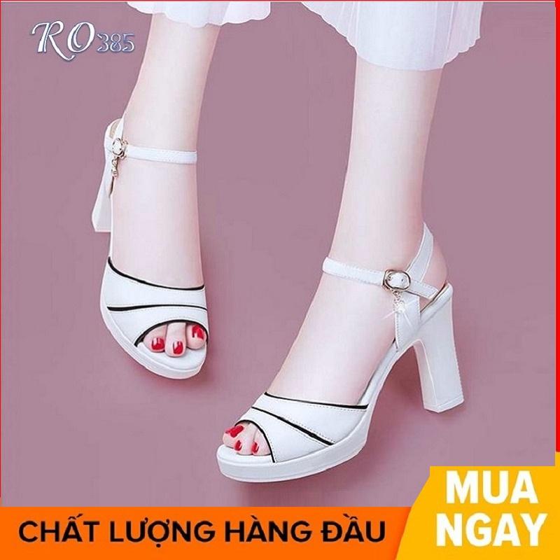 Giày cao gót nữ đẹp đế vuông 8 phân hàng hiệu rosata màu trắng ro385