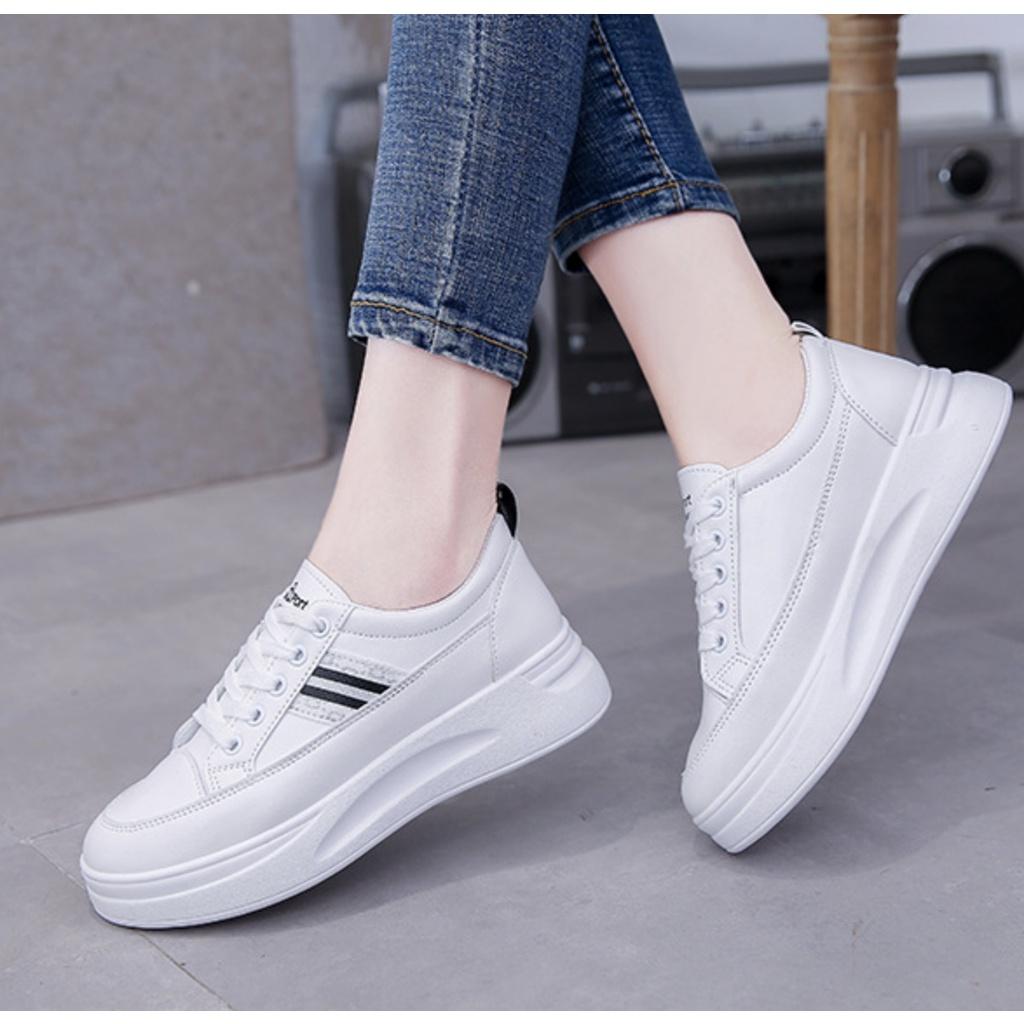 Giày nữ thể thao sneaker đi học đi làm đẹp đế cao big size trắng đen giá rẻ đế độn MS 103