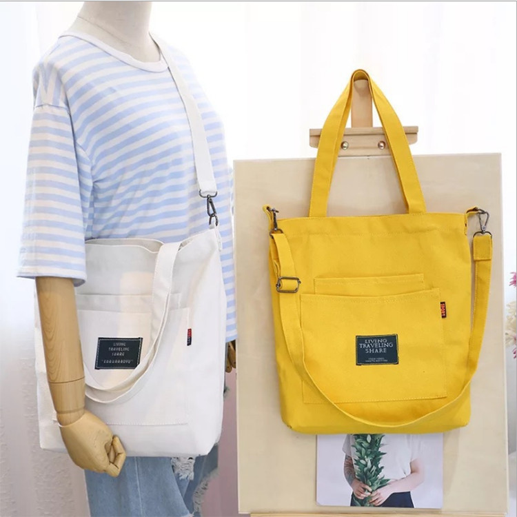 Túi Tote Đeo Chéo Vải Canvas Living Traveling Share Phong Cách Ulzzang Hàn Quốc BT17