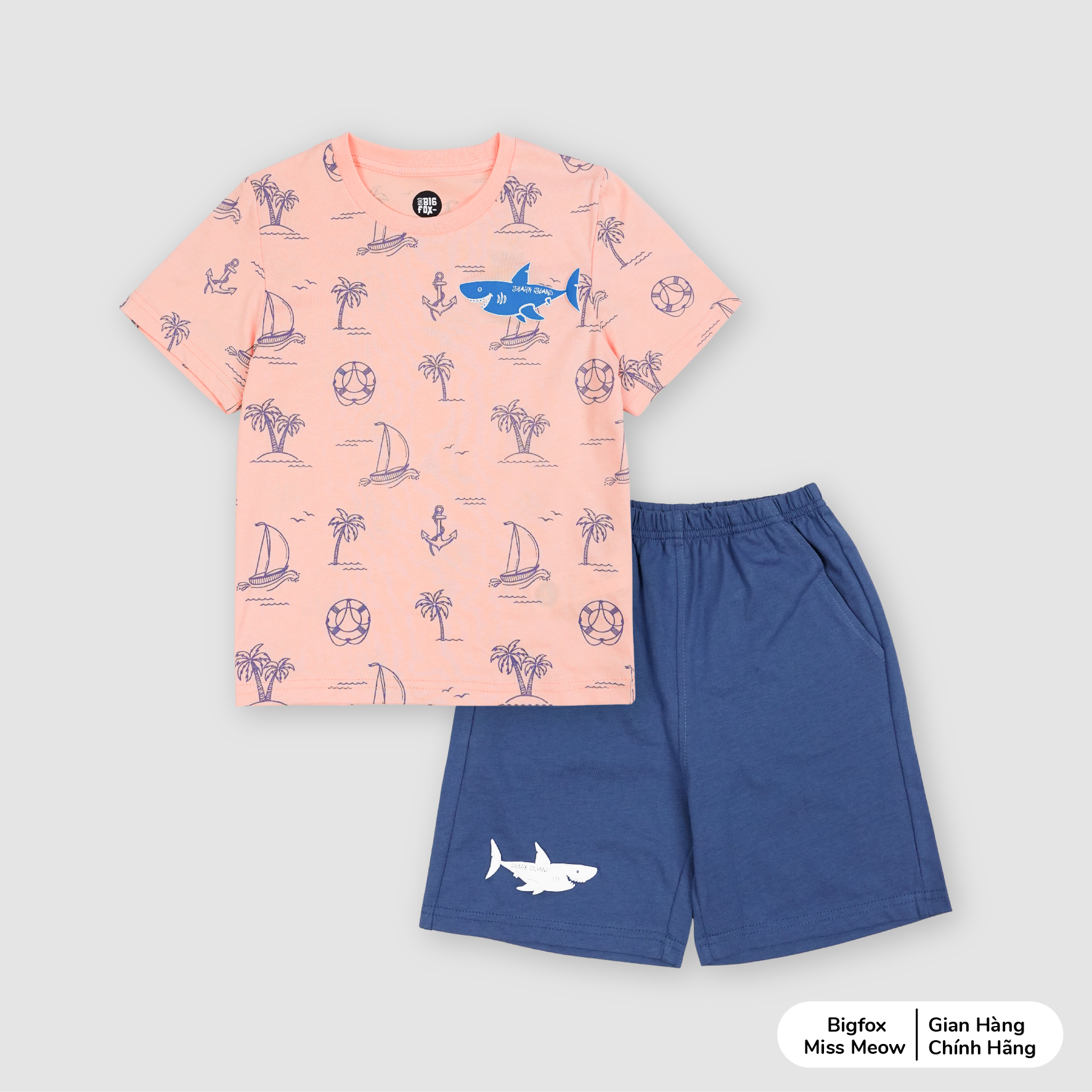 Set bộ hè cho bé trai Bigfox Miss Meow cộc tay chất cotton size đại 3,7,9,11 tuổi 30kg 40kg