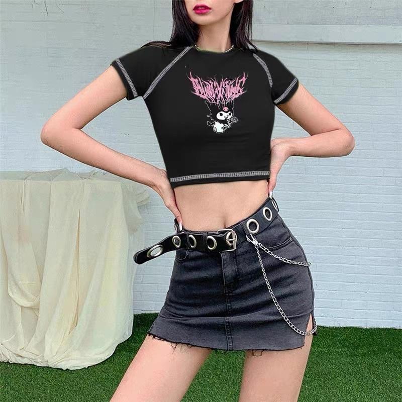 áo croptop chỉ nổi hình Kuromi phong cách Gothic
