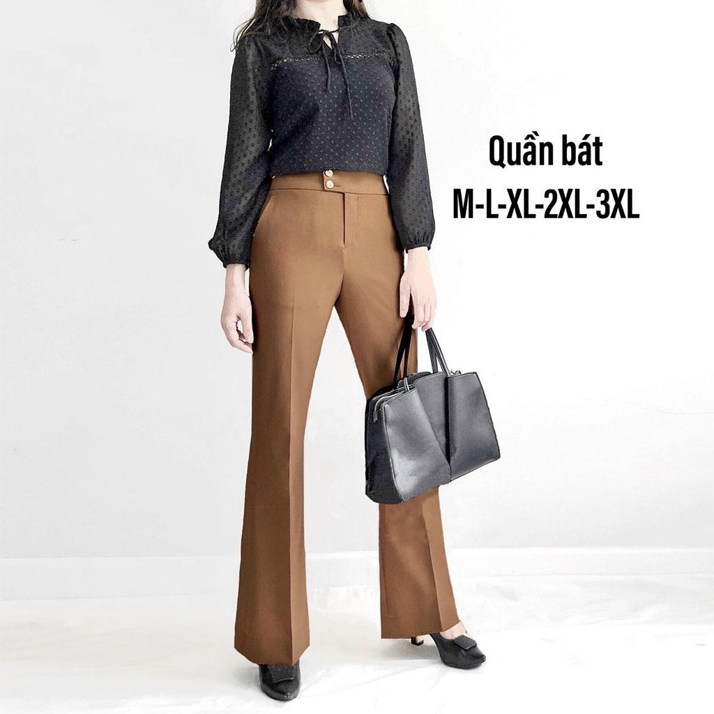 Quần loe ống bát cạp cao tôn dáng chất bố nhiều size