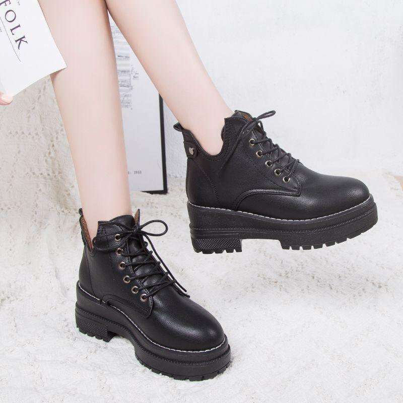 Giày Bốt Martin Lót Lông Cừu Dày Dặn Tăng Chiều Cao Phong Cách Anh Quốc Thời Trang Thu Đông Cá Tính Cho Nữ