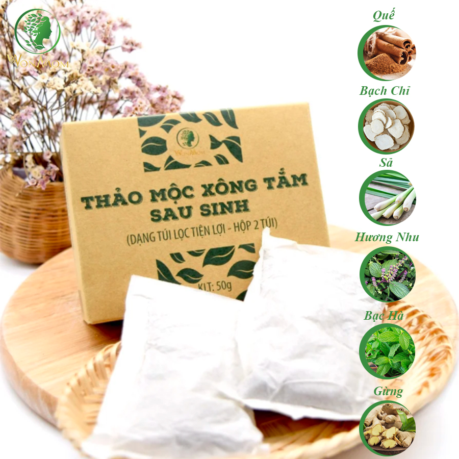 Thảo mộc xông tắm sau sinh Wonmom 50g ( 2 Túi/Hộp )