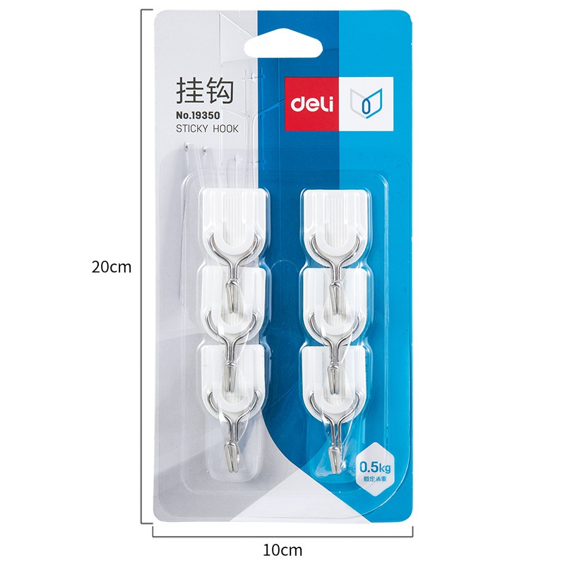 Combo set 6 móc treo dán tường đa năng chịu lực có sẵn keo dán màu trắng Deli - Nhiều kích cỡ - Phù hợp cho nhà tắm, nhà bếp - 19350