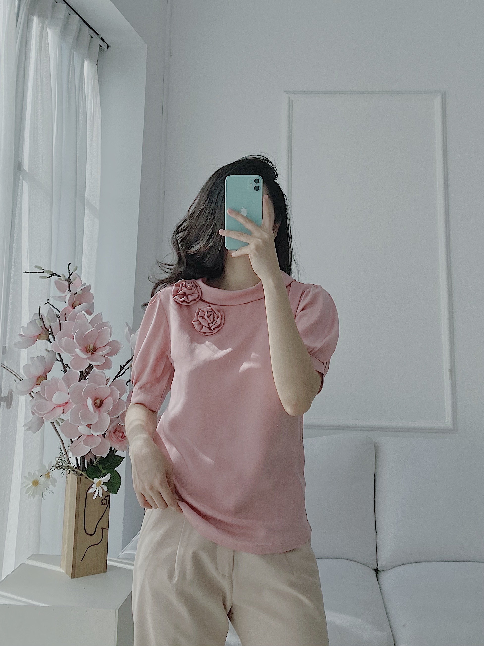 Áo Kiểu Nữ Công Sở Cổ Lọ Phối Nơ Tay Ngắn Thời Trang Eden - ASM156