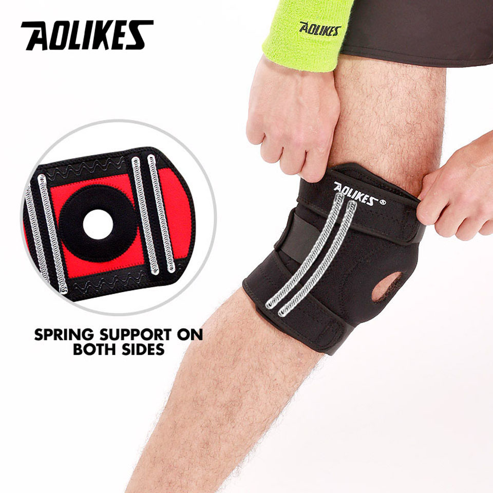 Bộ 2 đai bảo vệ đầu gối có lò xo hỗ trợ xương bánh chè Four spring Sport knee protector Aolikes YE-7618