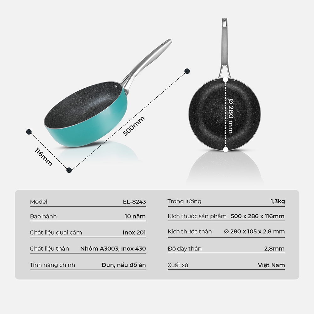 Chảo chống dính Full induction Elmich Hera EL8243 size 28cm - Hàng chính hãng