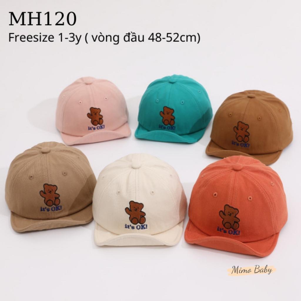 Mũ nón lưỡi trai thêu hình gấu dễ thương cho bé MH120 Mimo Baby