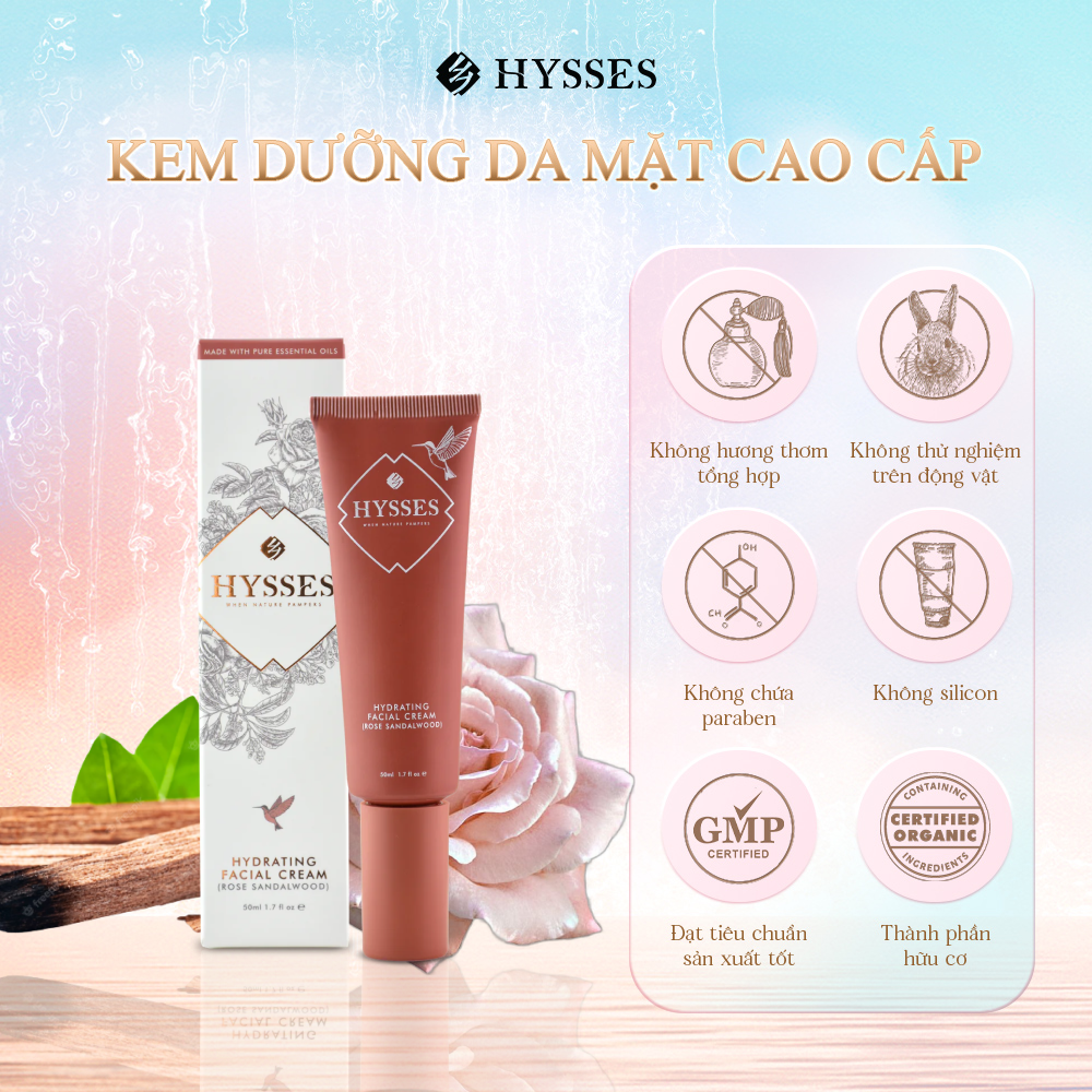 Kem Dưỡng Da Cao Cấp Hysses Hydrating Facial Cream Dưỡng Ẩm Chuyên Sâu, Hỗ Trợ Tình Trạng Viêm, Kích Ứng & Chàm, Làm Sạch Mụn Với Tinh Dầu Gỗ Đàn Hương - Hoa Hồng Hữu Cơ Tự Nhiên