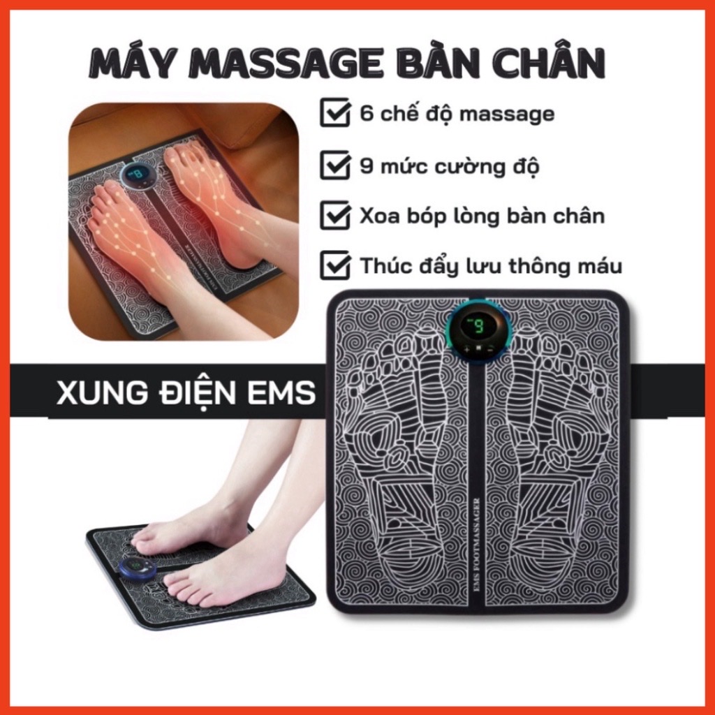Tấm thảm massage chân xung điện EMS  cáp sạc USB ,có đèn Led hiển thị với các chế độ khác nhau giúp thư giãn thoải mái cho bàn chân và chân giúp lưu thông máu và giảm cứng cơ phù hợp với người lao động , lớn tuổi , tập thể thao , nhỏ gọn dễ mang theo