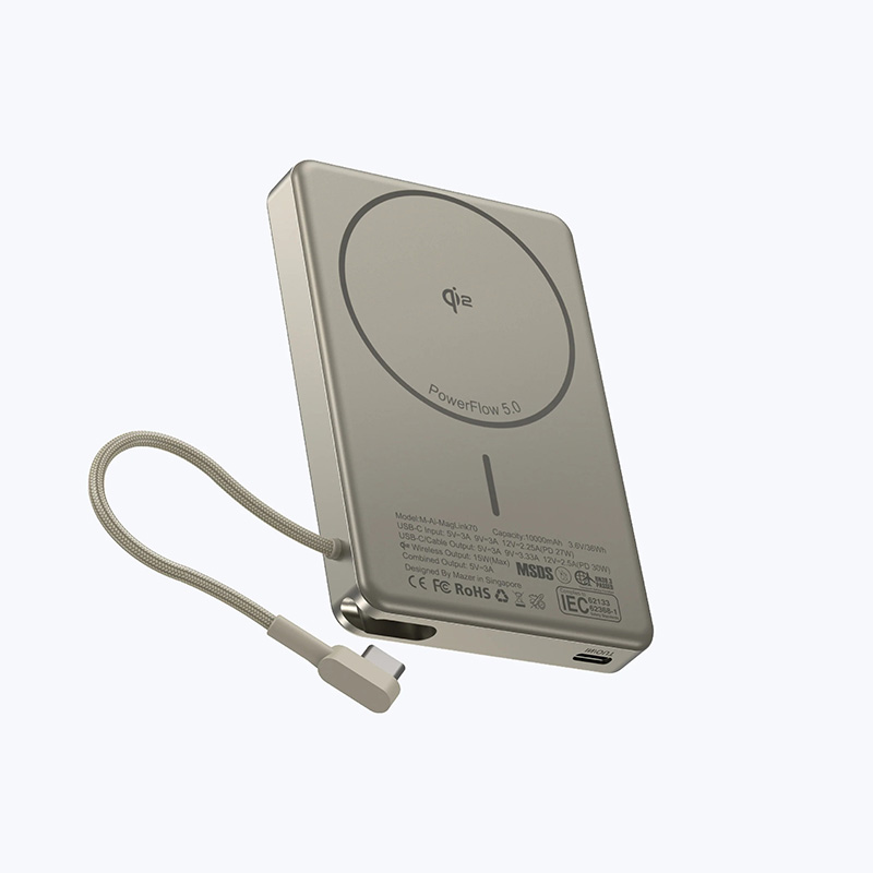 Pin Dự Phòng Không Dây Kèm Cáp MAZER MagLink70 Ai Qi2 15W/PD30W 10.000 mAh Chứng Nhận 3C Màn Hình Hiển Thị Thông Minh Hàng Chính Hãng