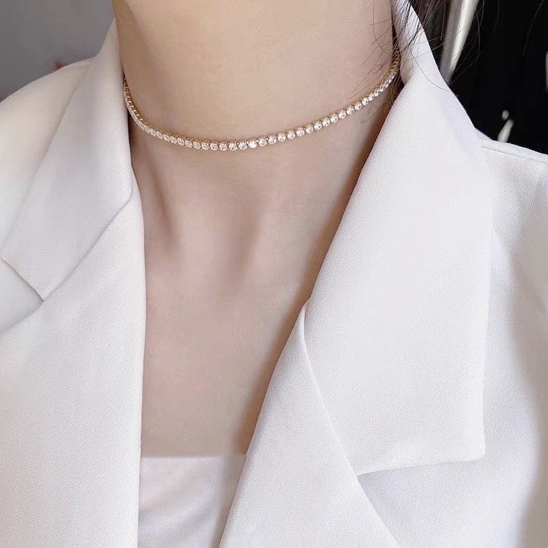 Vòng cổ chocker chuỗi đính đá đơn giản kiểu hàn quốc