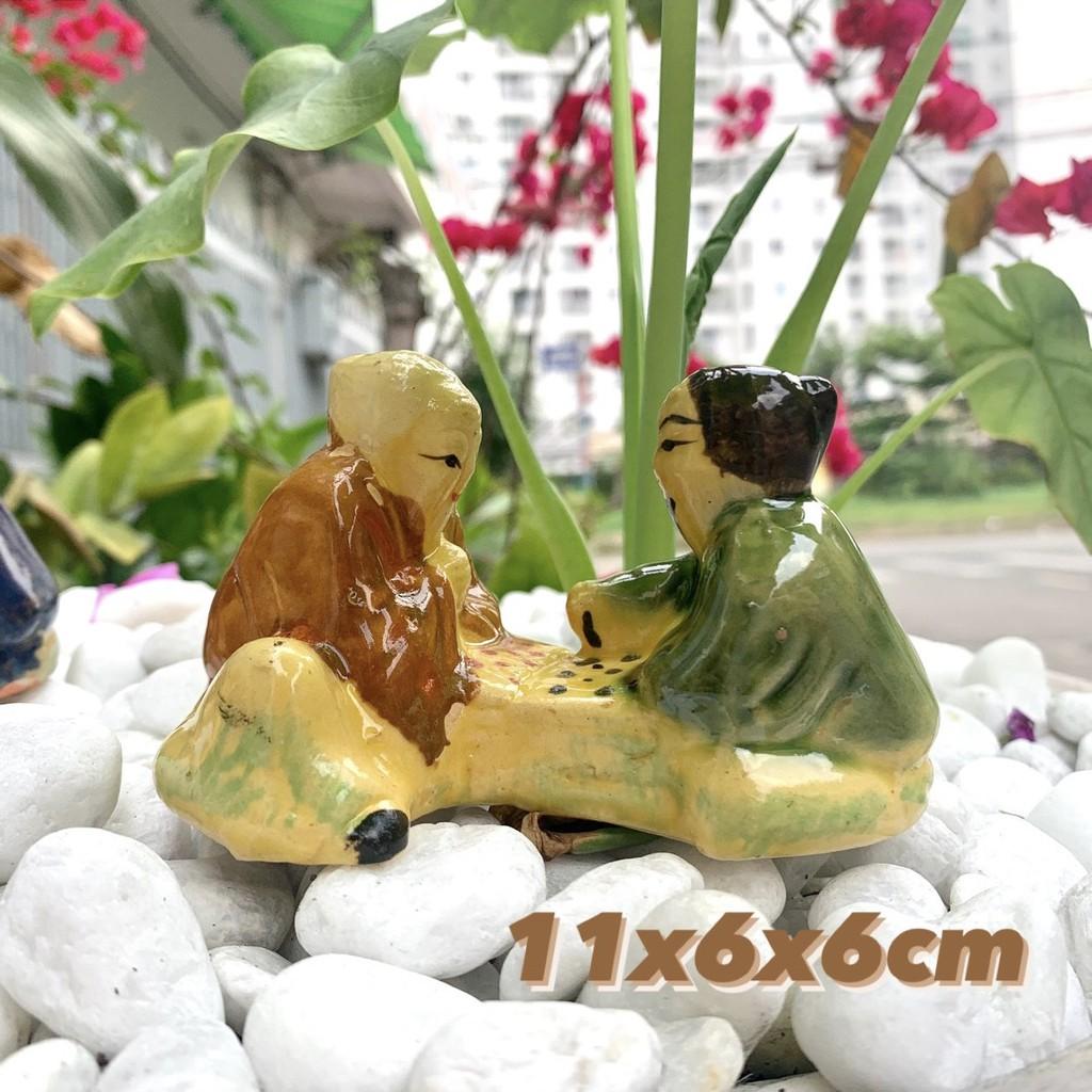 Ông Lão Đánh Cờ Sứ Tráng Men Trang Trí Hồ Cá, Bể Cá-Hòn Non Bộ