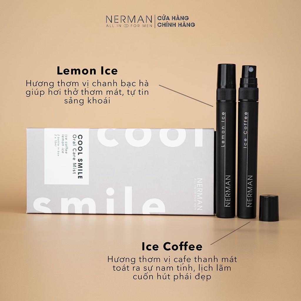 Xịt thơm miệng Nerman Cool Smile 2 hương Ice Coffee &amp; Lemon Ice 10ml/chai