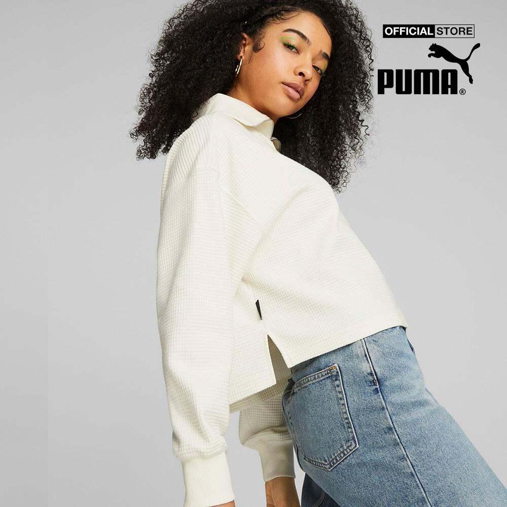 PUMA - Áo sweatshirt nữ cổ bẻ tay dài Downtown 621458