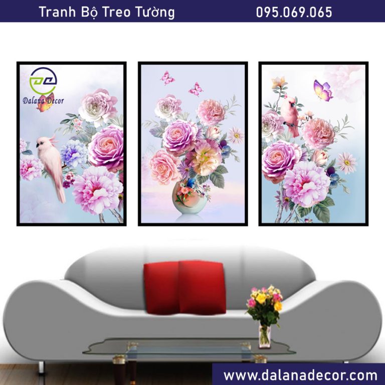 [ Tranh hoa ] Bộ 3 tranh canvas treo tường trang trí phòng khách,phòng ăn, phòng ngủ TT-016