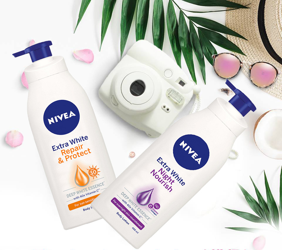 Combo Dưỡng thể trắng da Nivea: Chai ban ngày SPF30PA++350ml+Chai ban đêm bổ sung Collagen 400ml