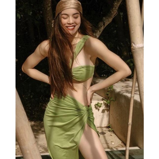 Set bikini xanh 3 mảnh HNH cực hot kèm chân váy