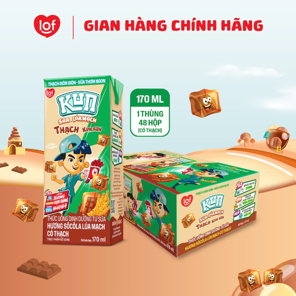 Thùng 48 hộp KUN Socola lúa mạch có thạch 170ml