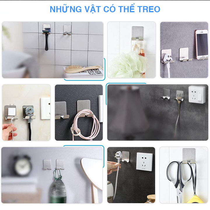 Móc Treo Đồ Inox 304 - Móc Treo Dao Cạo Râu, Phích Cắm, Điện Thoại Đa Năng Dán Tường Siêu Chắc, Chống Nước Chống Han Gỉ Tuyệt Đối