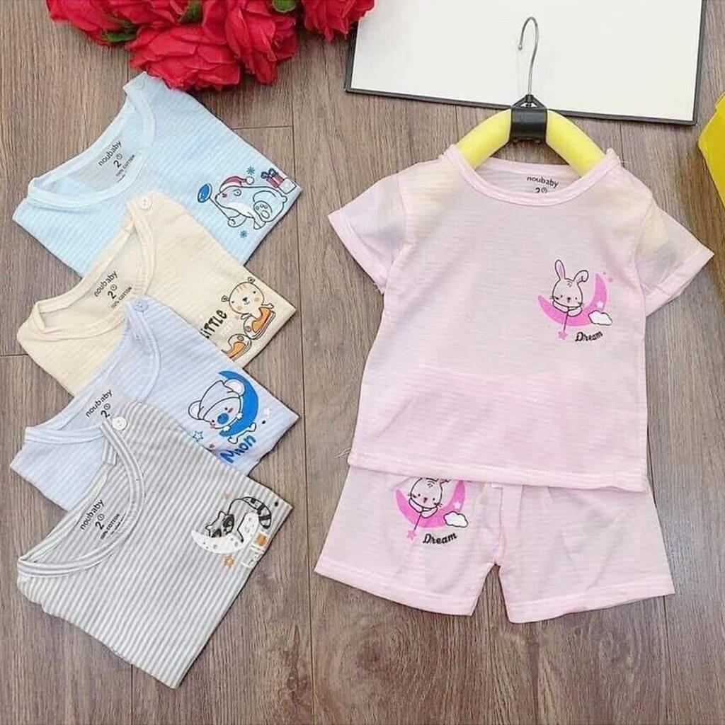 Bộ cộc tay cho bé trai gái sơ sinh quần áo trẻ em vải cotton kẻ cài vai, hàng đẹp từ 3-14kg – BCT08