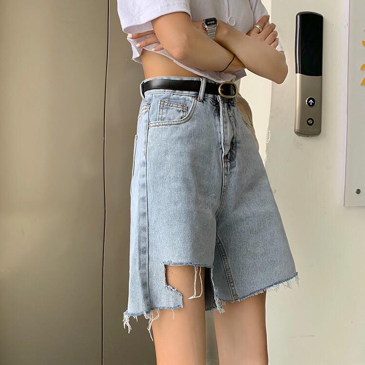 Quần Short Jean Cạp Cao Rách Gấu Phong Cách Ulzzang_C18