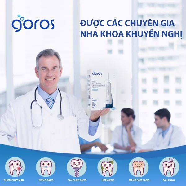 Combo Máy Tăm Nước Và Bàn Chải Điện Diệt Khuẩn GOROS - Hàng Chính Hãng