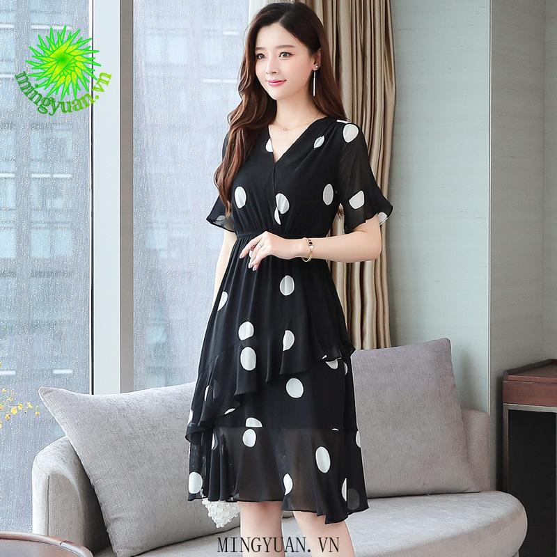 Chân Váy Dài Họa Tiết Chấm Bi Nữ Tính