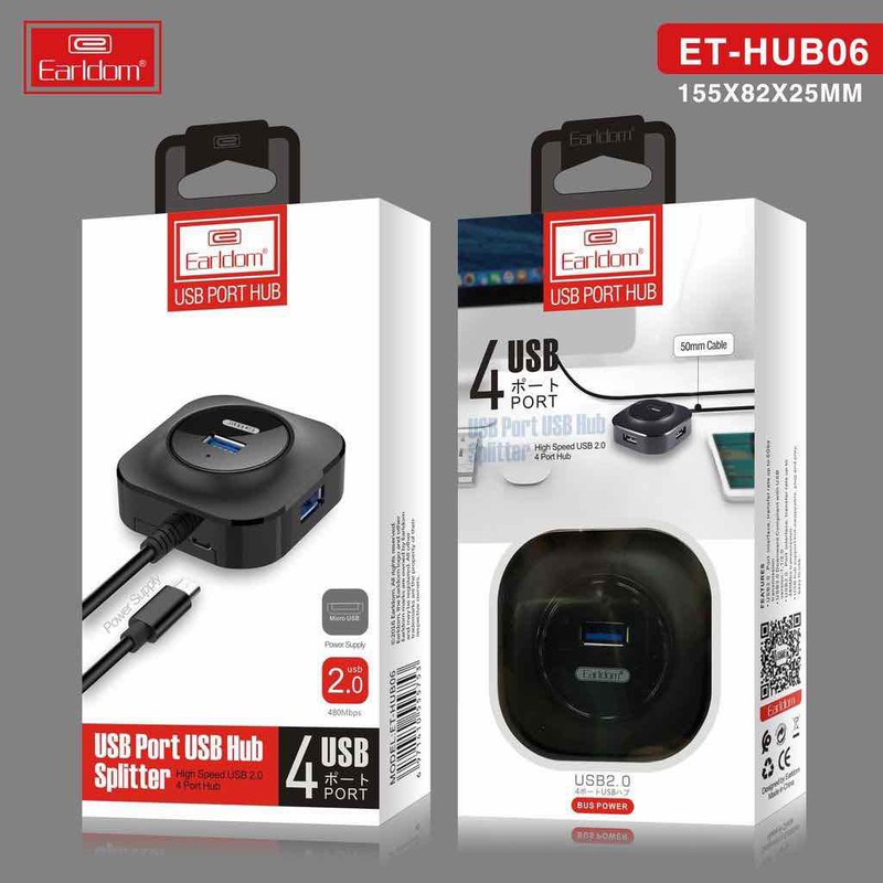 Hub USB 4 cổng  Earldom HUB-06 - Bộ chia USB 1 ra 4 - Hàng Chính Hãng