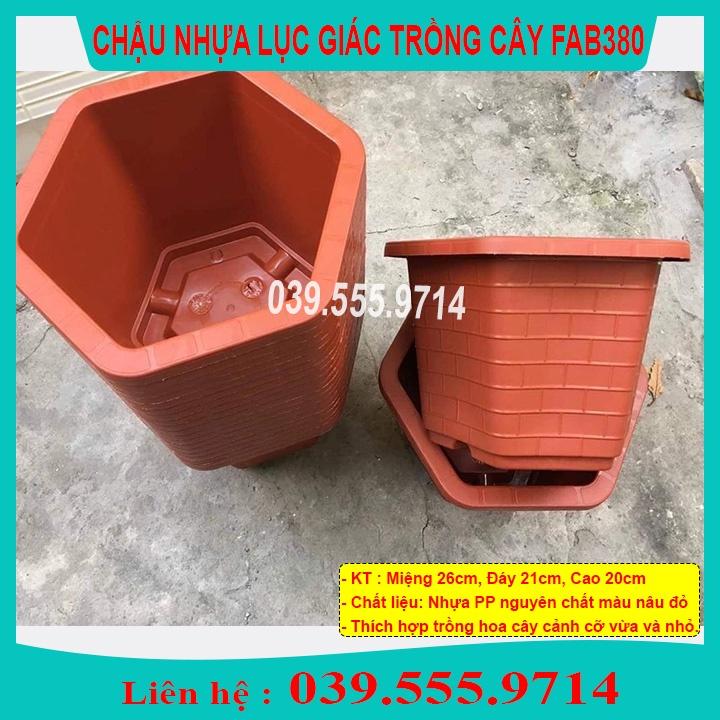 5 Chậu Nhựa Lục Giác Đỏ Vân Gạch  FA380  hàng đẹp giá rẻ