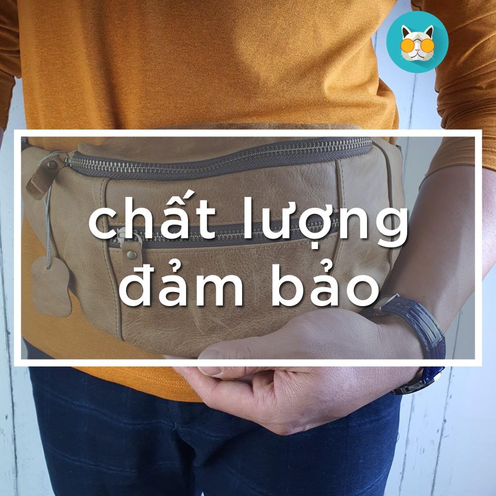 Túi bao tử da bò sáp TD106 – Vàng bò/Ghi xám