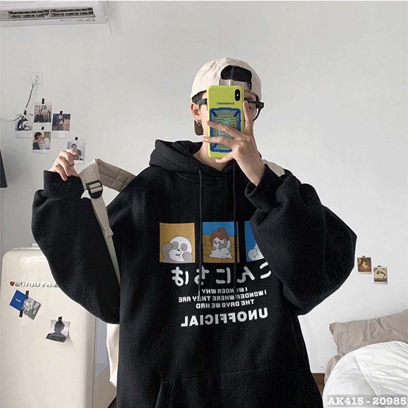 Áo Khoác Hoodie Nam Nữ Nỉ Bông Dày TAY PHỒNG Form Rộng Unisex Áo Hoodie Nam Nữ Cặp Sweater Nỉ 3 HÌNH 3 CHÚ GẤU SIÊU CUTE