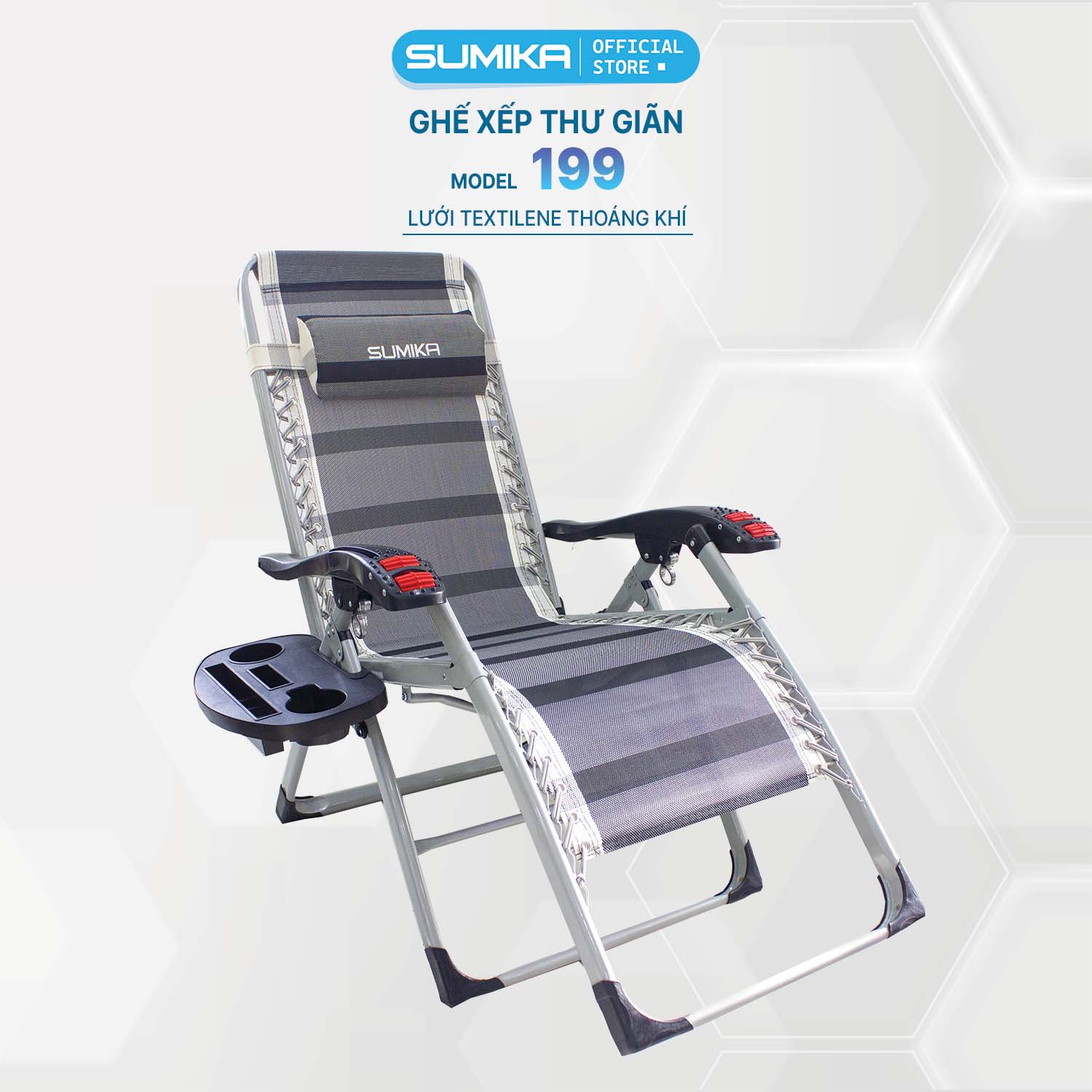 Ghế xếp thư giãn SUMIKA 199 - có lăn tay massage, khung vuông cao cấp, tải trọng 300kg