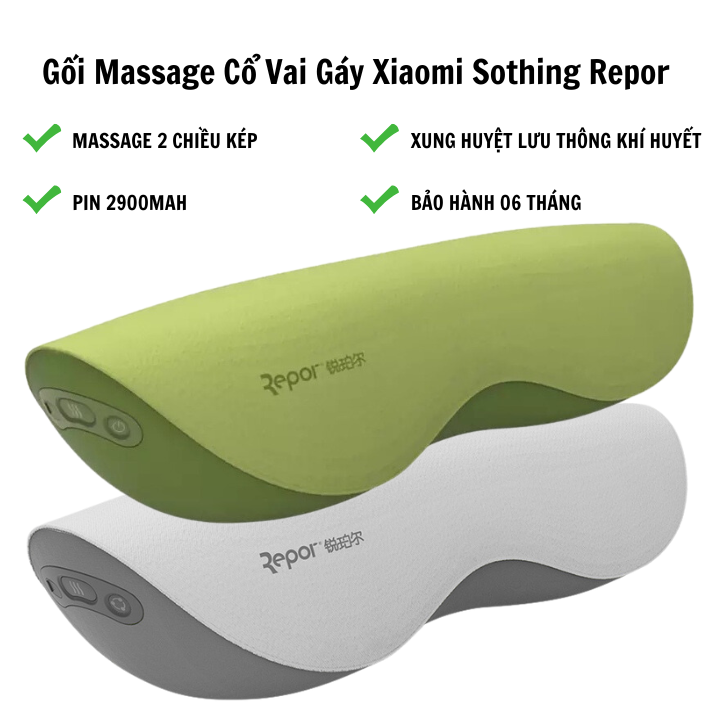 Gối massage cổ vai gáy Xiaomi Sothing Repor, bi massage 2 chiều kép, dung lượng pin 2900mAh, xung huyệt lưu thông khí huyết- Hàng chính hãng