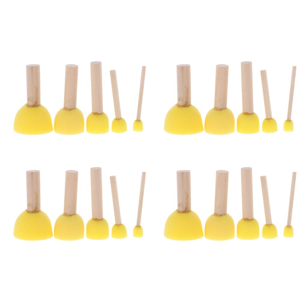 20x Tay Cầm Bằng Gỗ Mút Xốp Cọ Thủ Công Tranh Nghệ Thuật Dụng Cụ Vàng 5 Kích Cỡ