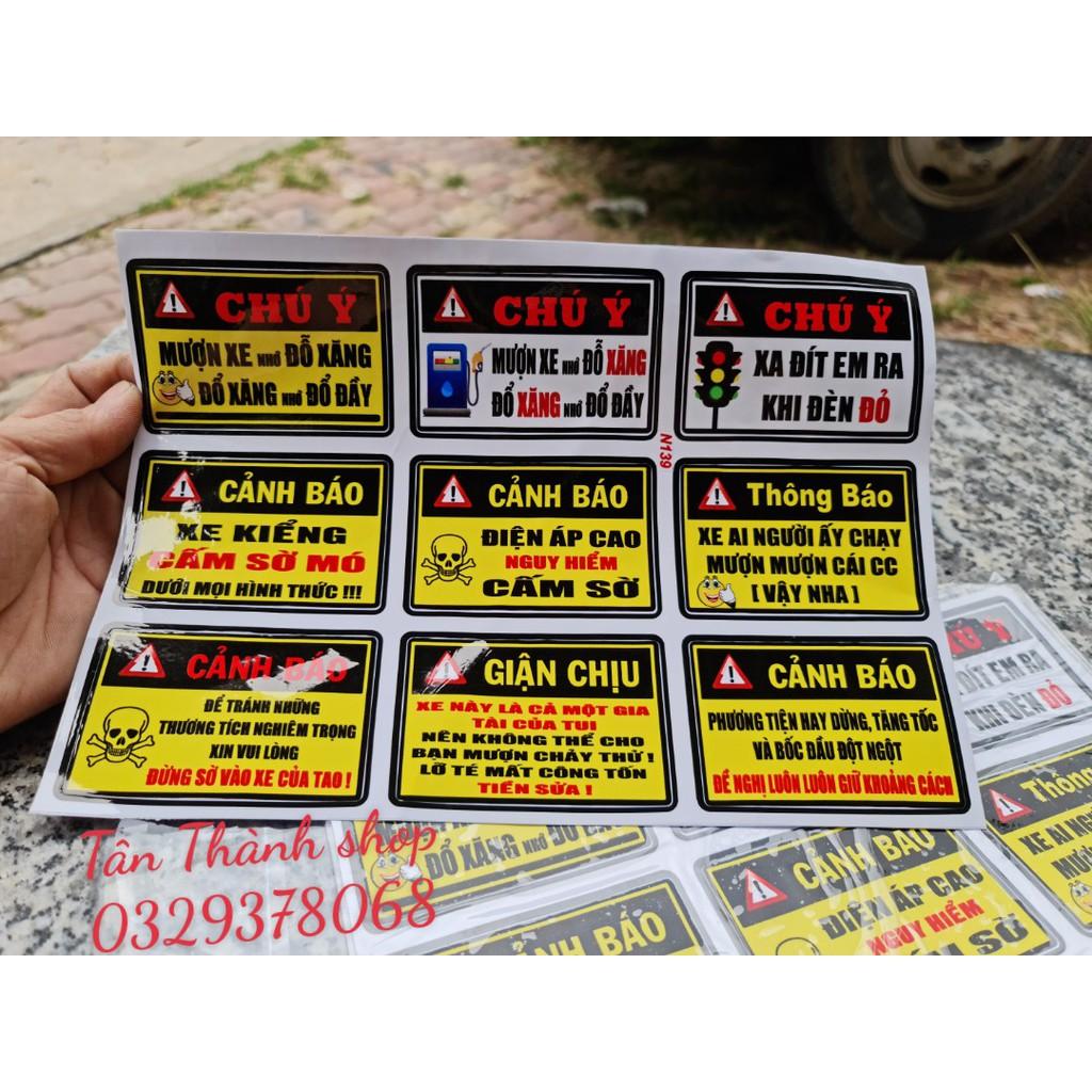 tem cảnh báo / tem sticker dán xe máy, ô tô, mủ bảo hiểm...