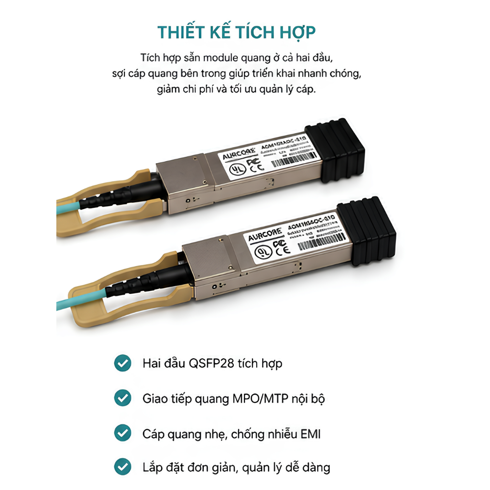 Cáp quang chủ động (AOC) AurCore 100G QSFP28 10m AOM100AOC-S10 Hàng Chính Hãng