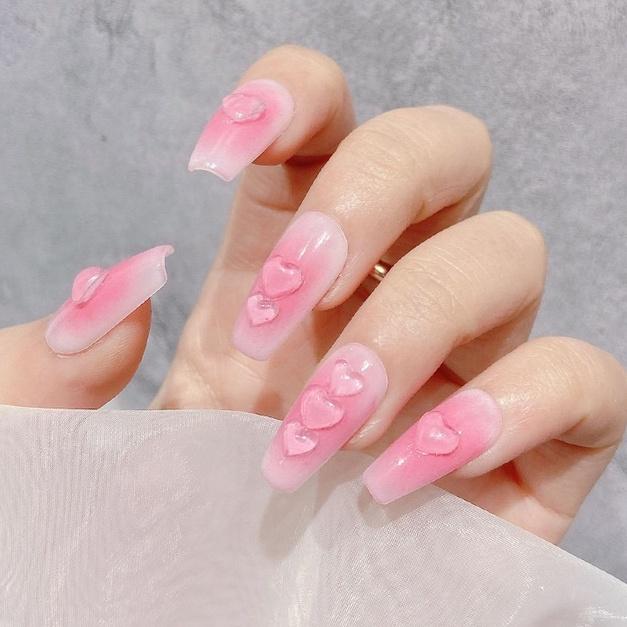 Set 100 Trái Tim Quả ĐàoTrong Suốt Pha Lê Đính Móng